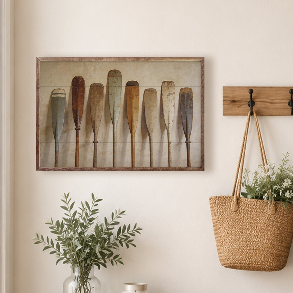 Weathered Coastal Oars Wood Framed Print
