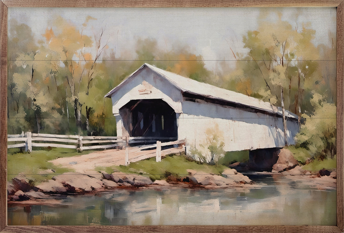 White Bridge Wood Framed Print