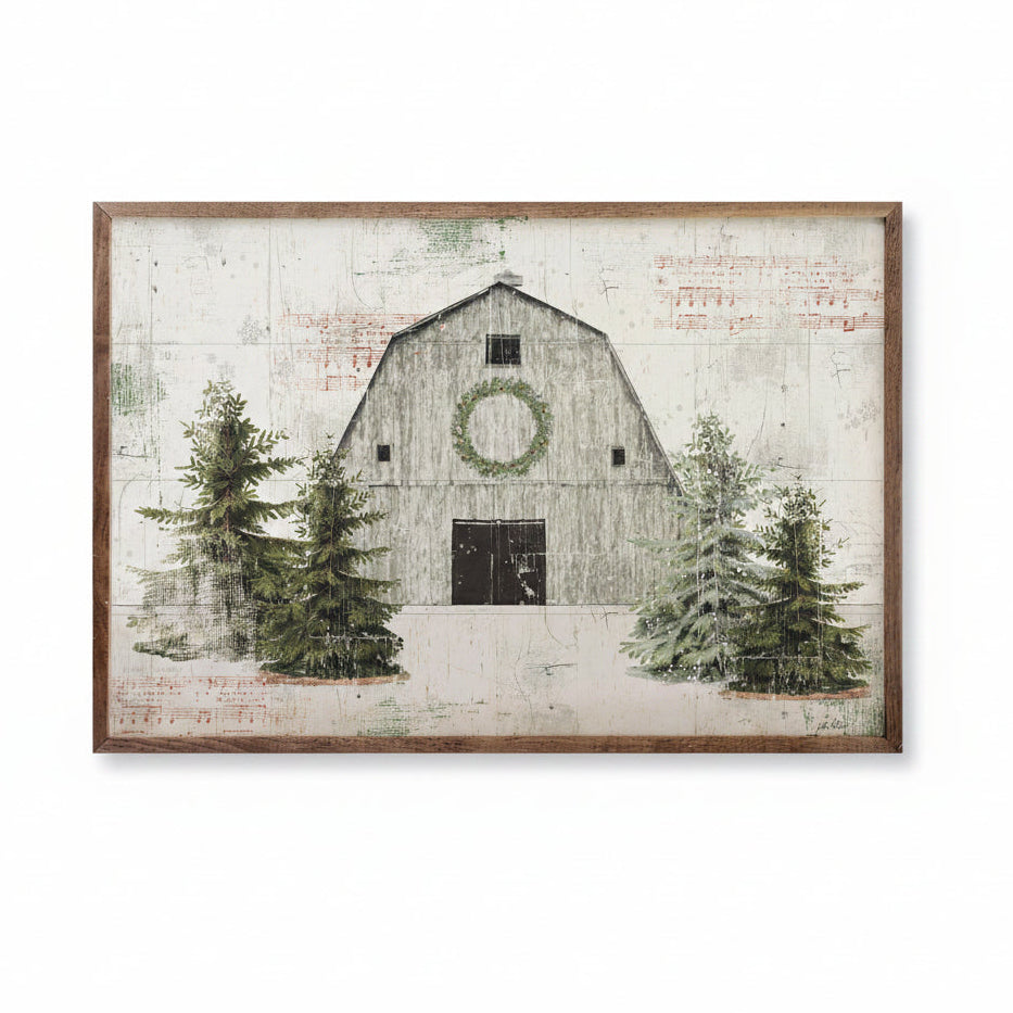 Wooded Holiday Barn Wood Framed Print