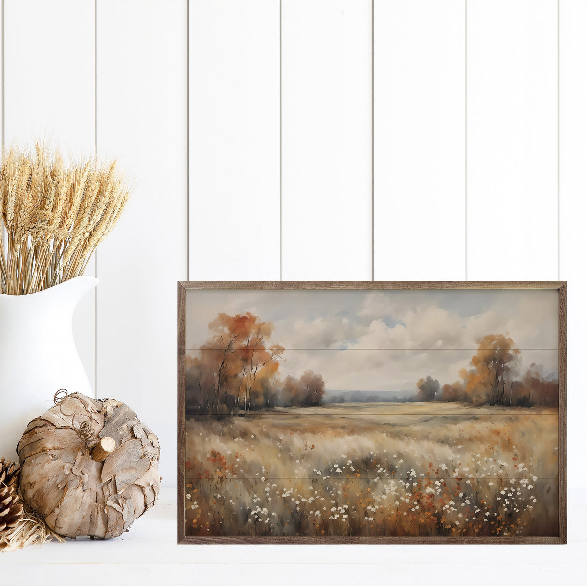 Autumn Field With Autumn Trees Wood Framed Print
