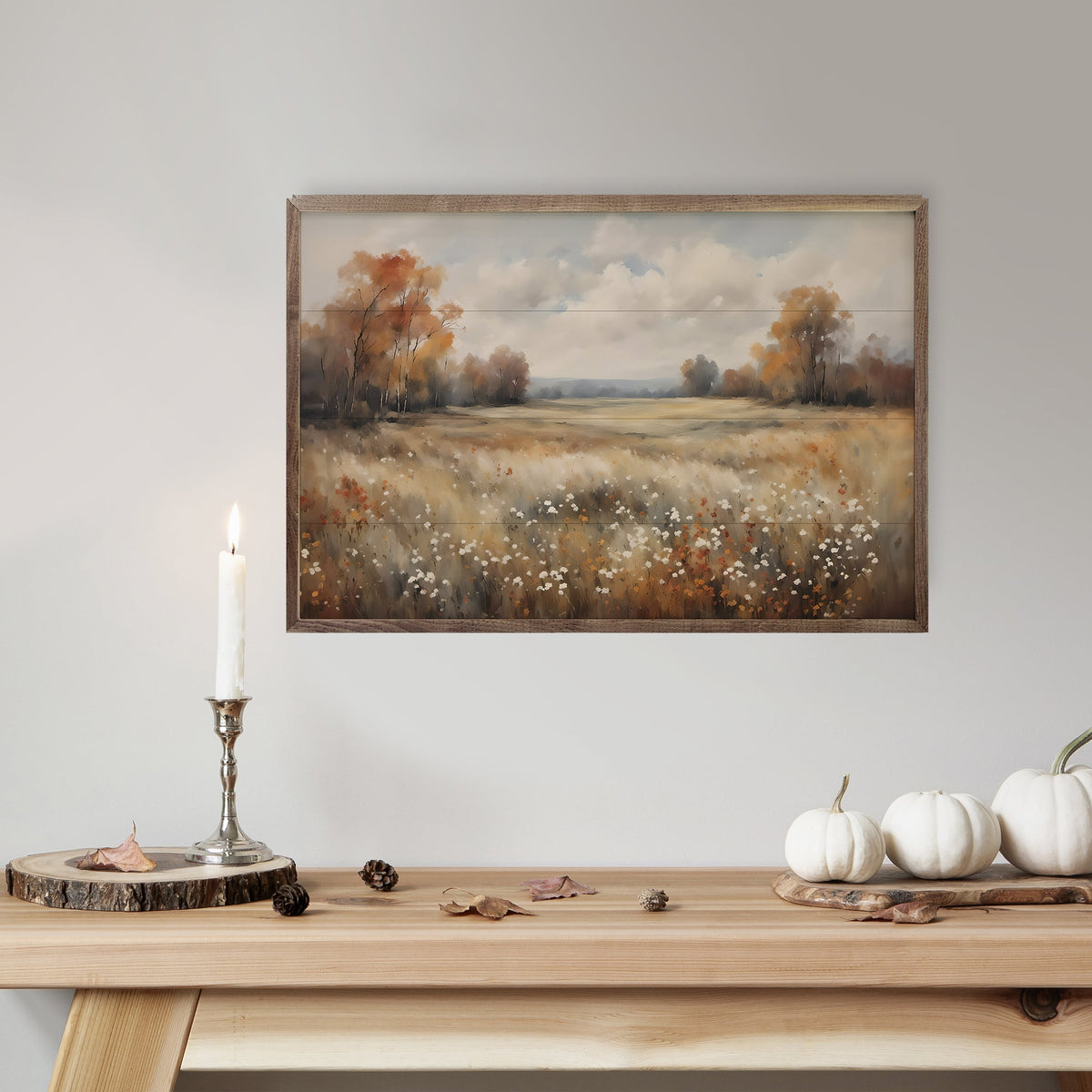Autumn Field With Autumn Trees Wood Framed Print