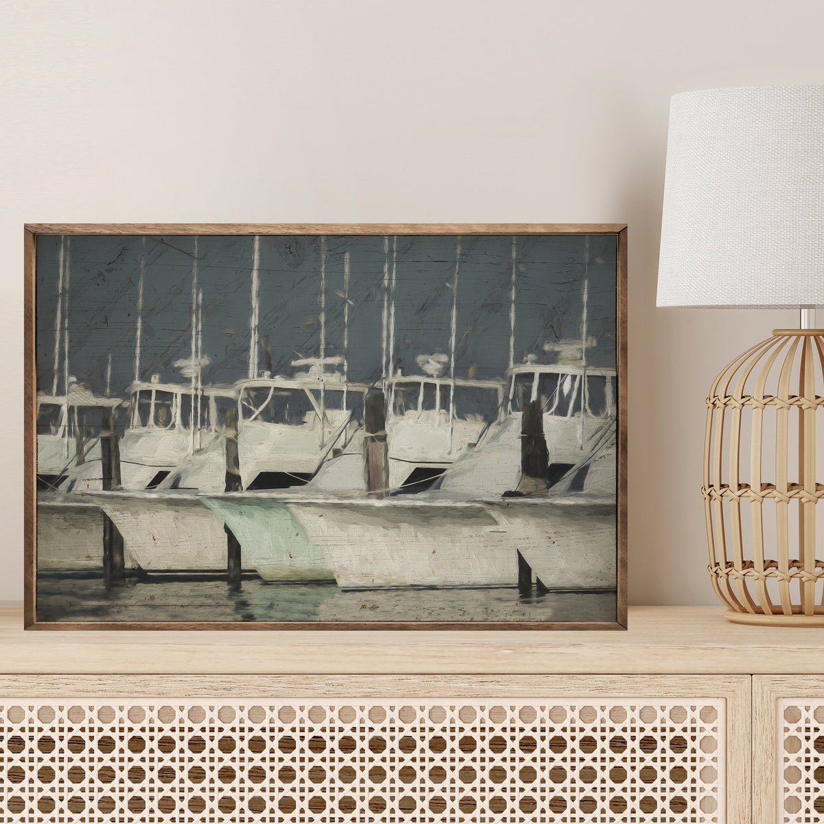 Coastal Fishing Boats Wood Framed Print