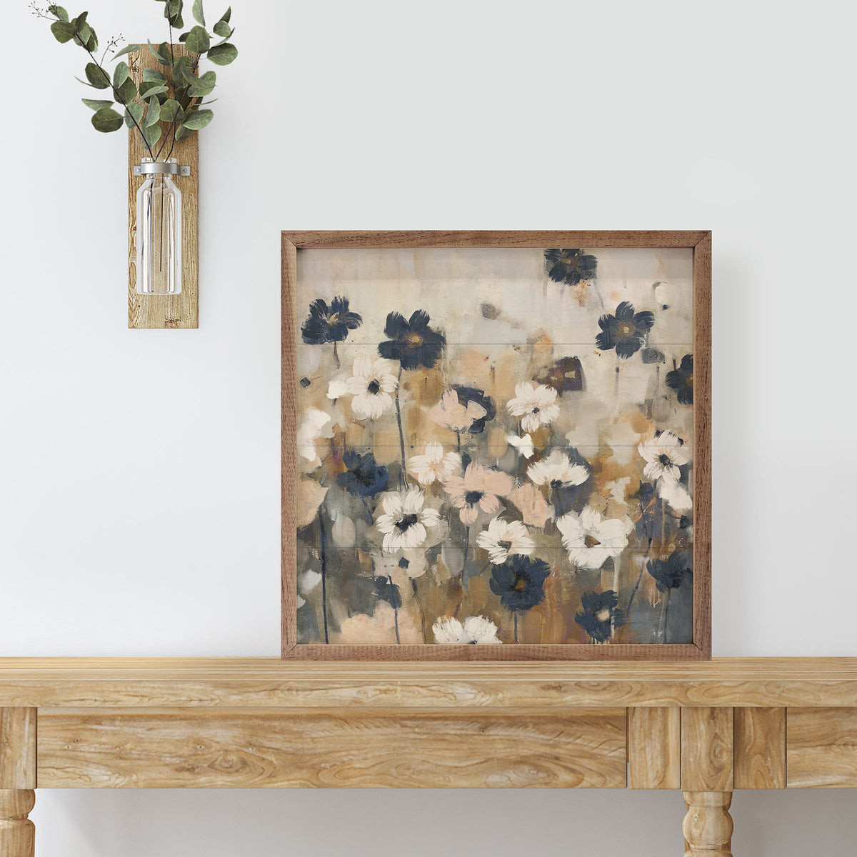 Abstracted Florals 2 Blue By Nina Blue Wood Framed Print