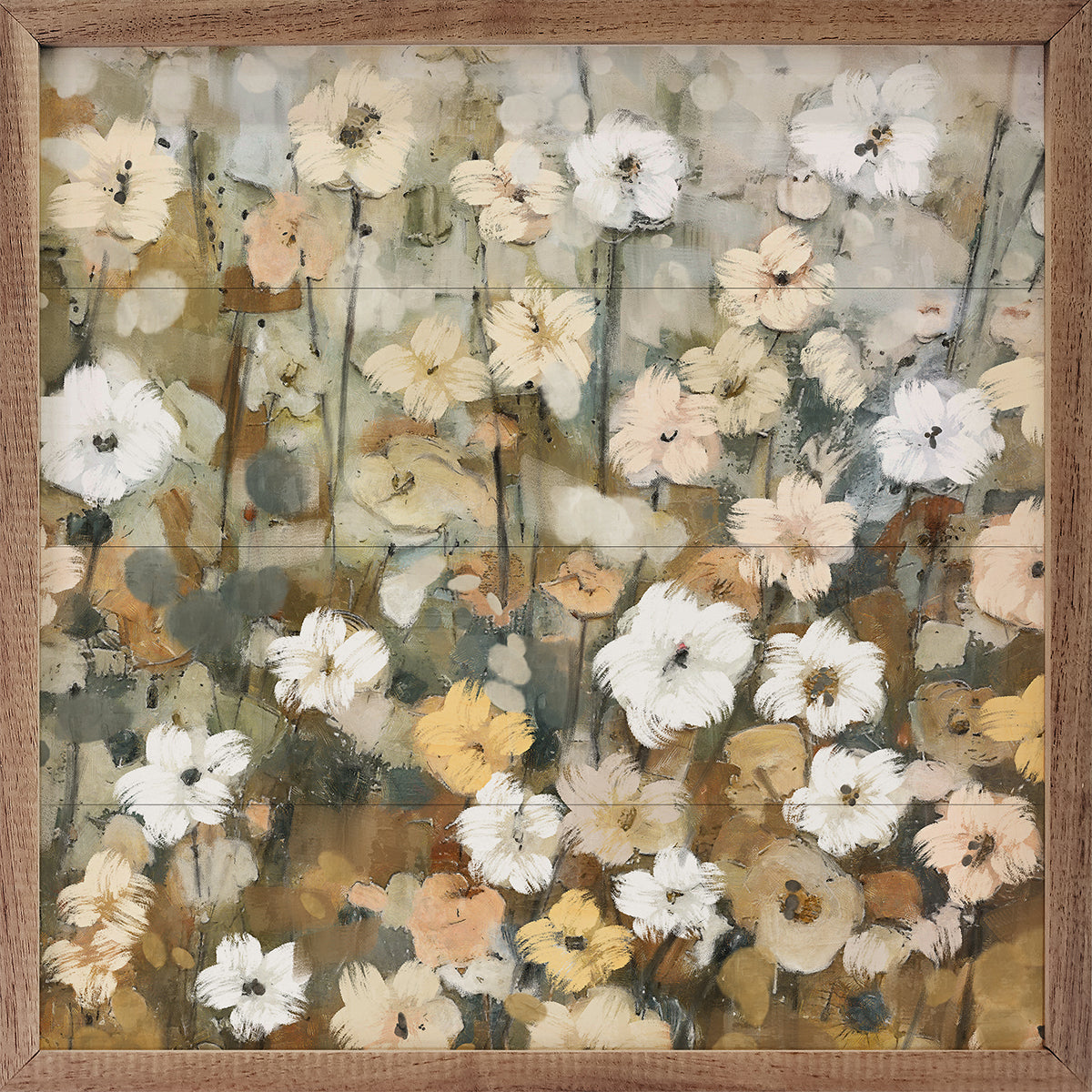 Abstracted Florals 3 Neutral By Nina Blue Wood Framed Print
