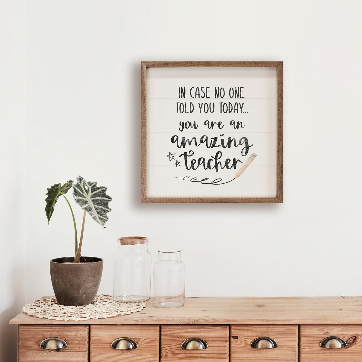 Amazing Teacher Star Pencil Wood Framed Print