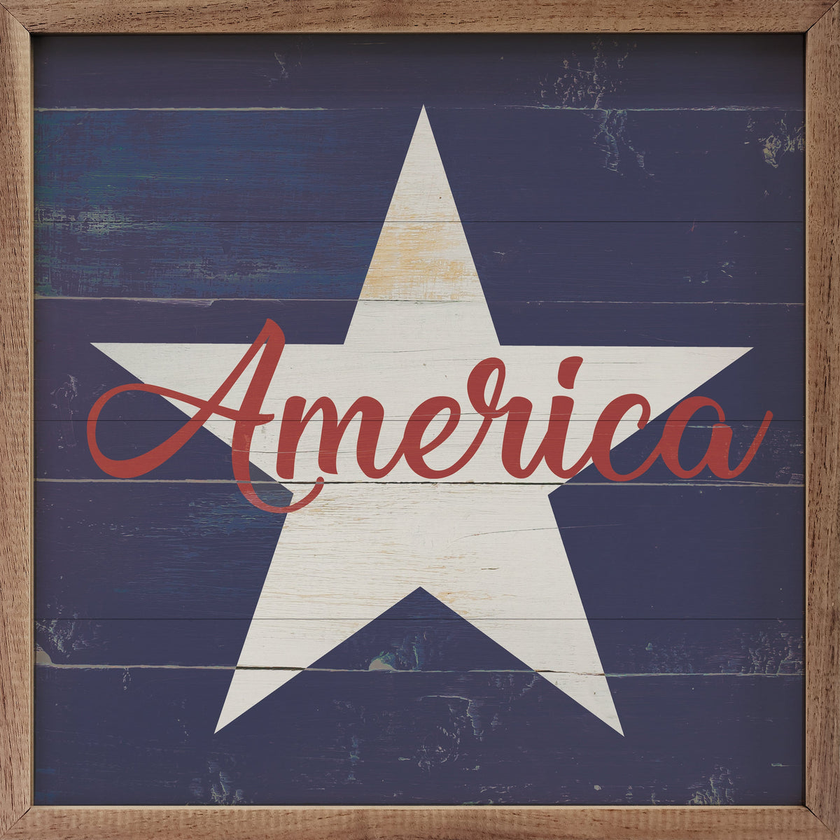 America Star Blue Wood Framed Print