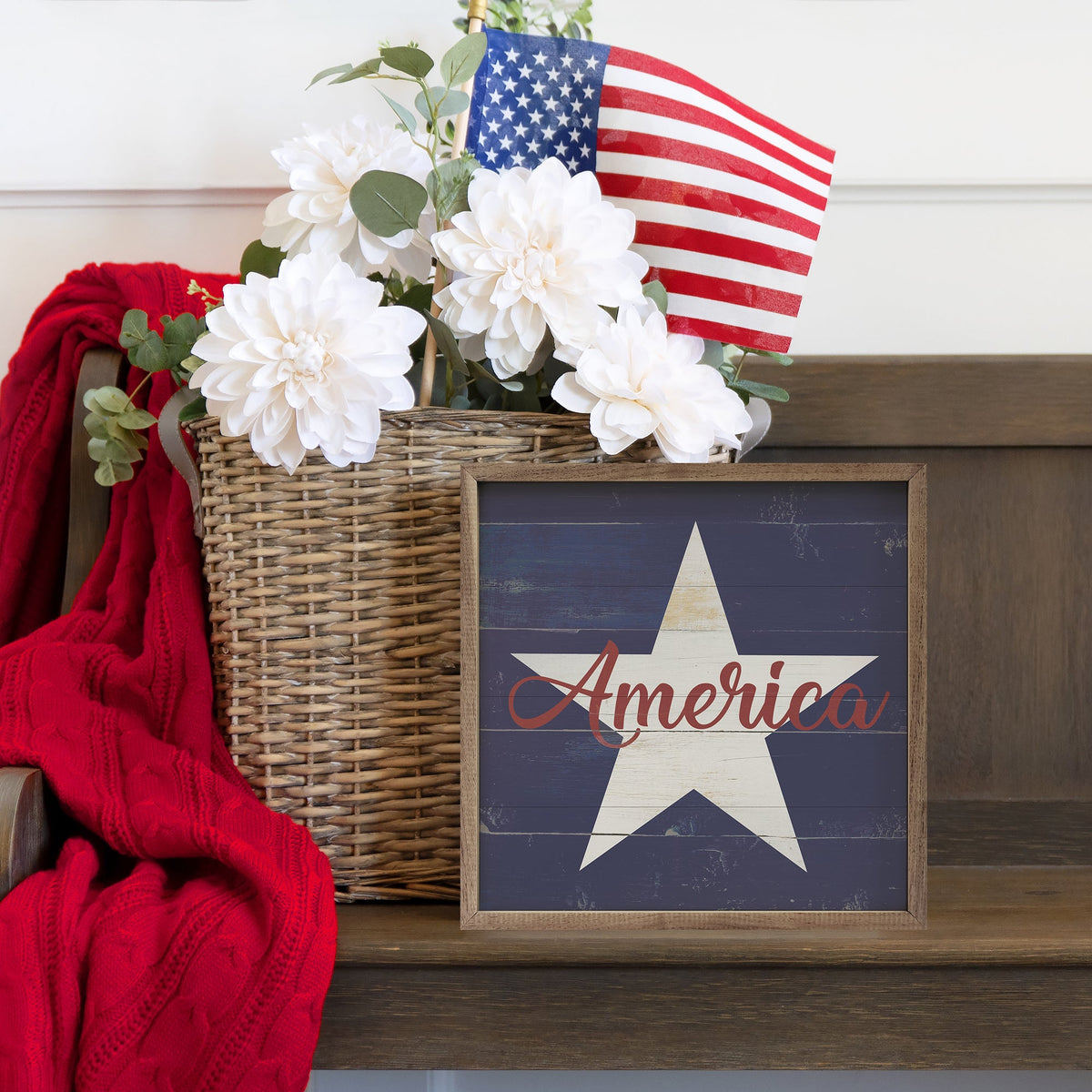America Star Blue Wood Framed Print