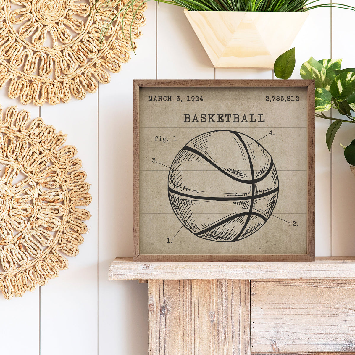 Basketball Patent Wood Framed Print