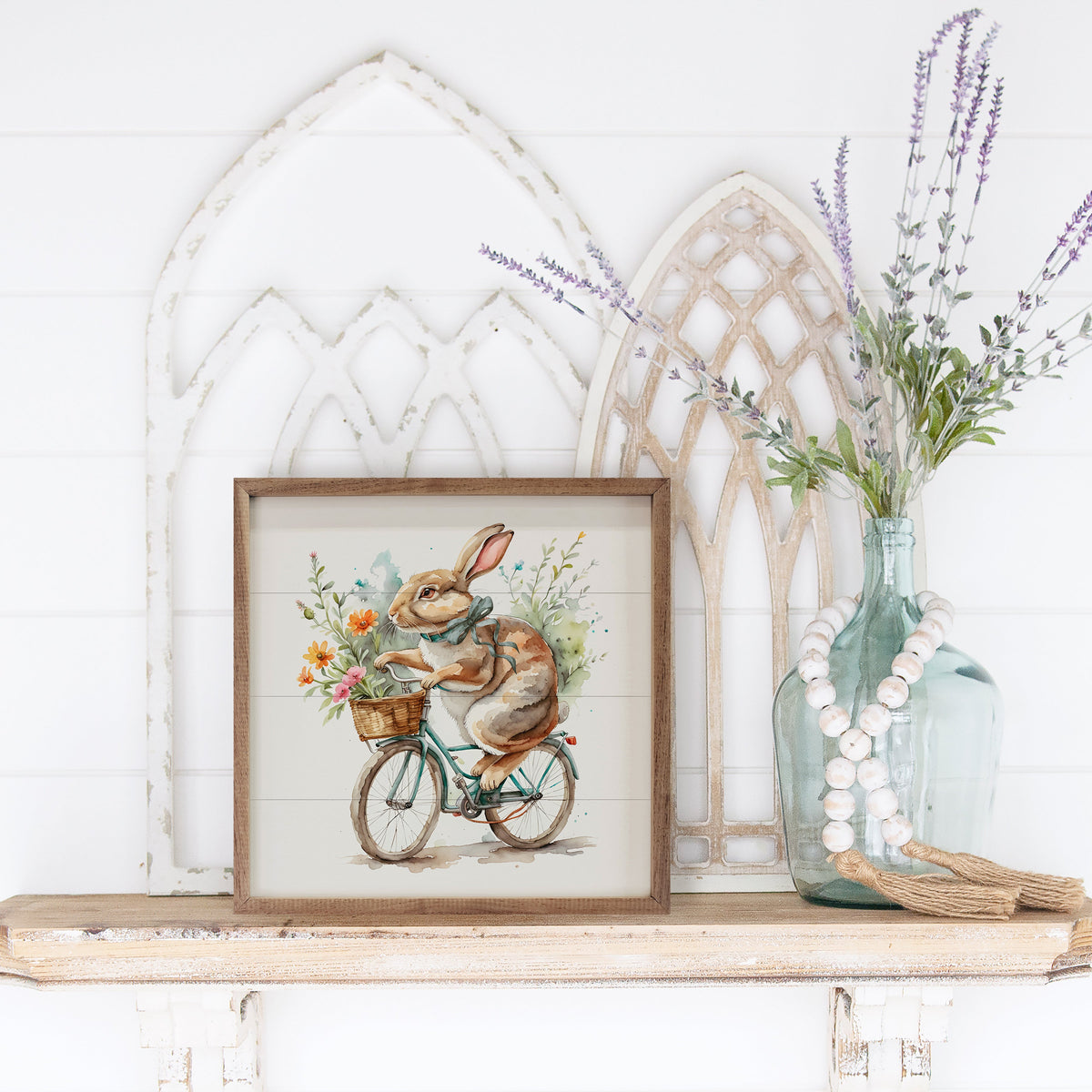Bunny Flower Delivery White Wood Framed Print