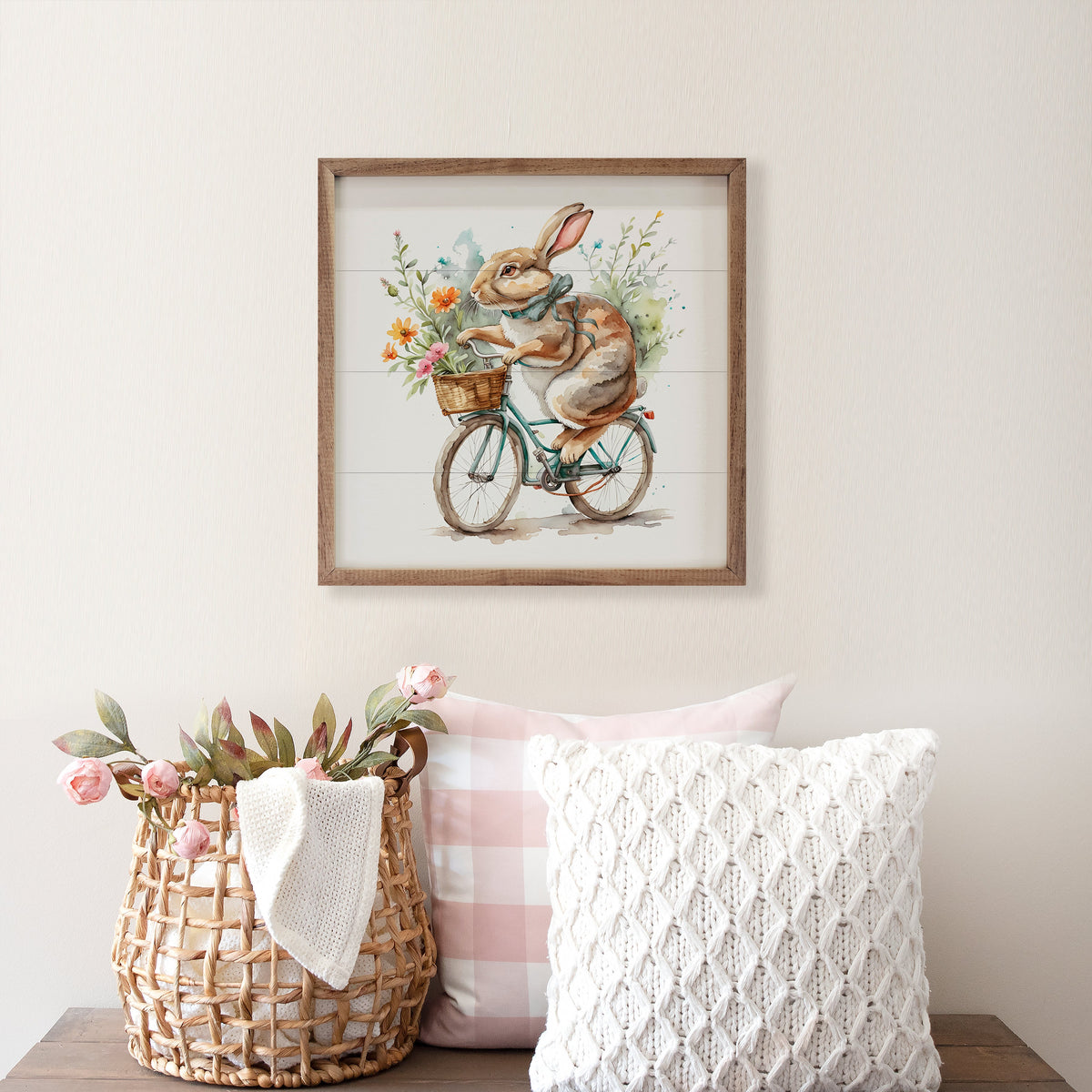 Bunny Flower Delivery White Wood Framed Print