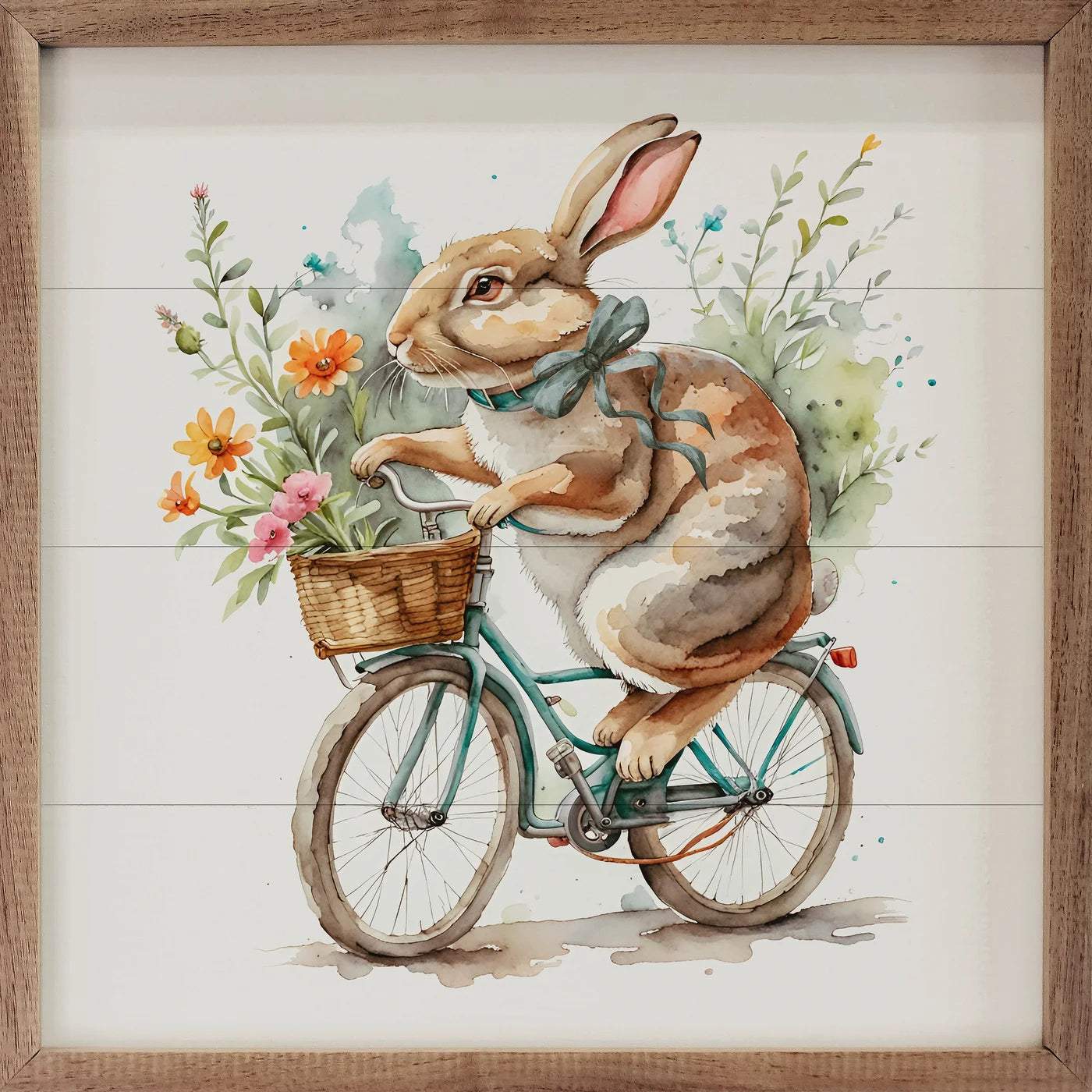 Bunny Flower Delivery White Wood Framed Print