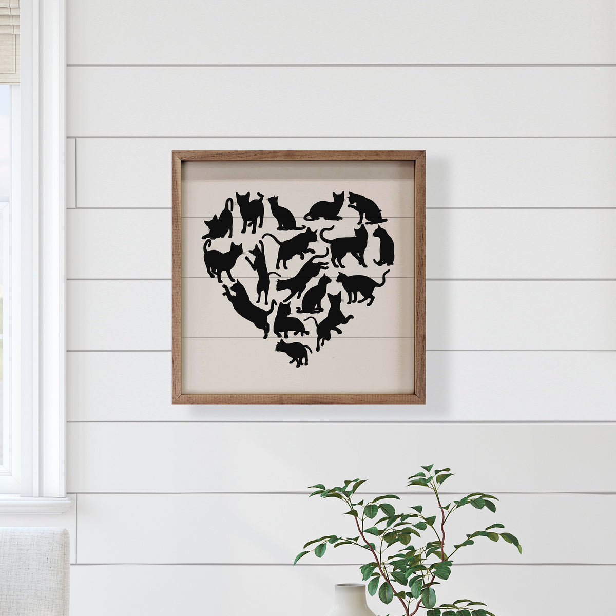 Cat Heart White Wood Framed Print