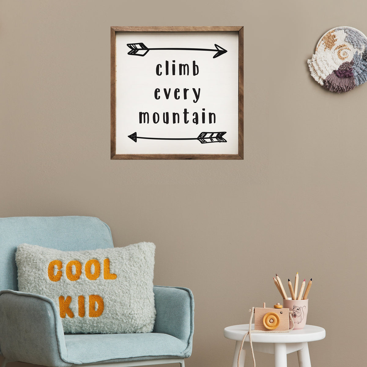 Climb Every Mountain Arrow White Wood Framed Print