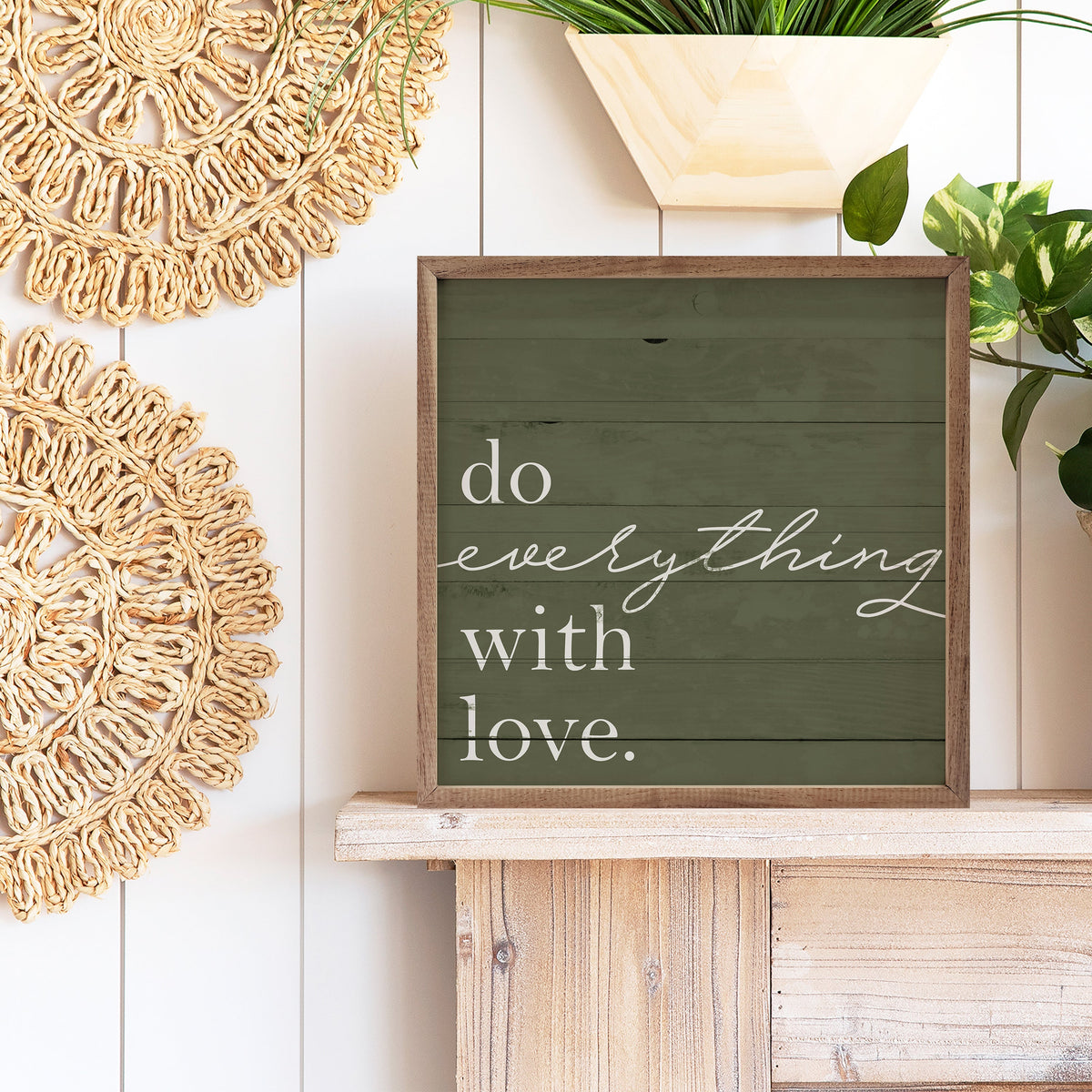 Do Everything With Love Green Wood Framed Print