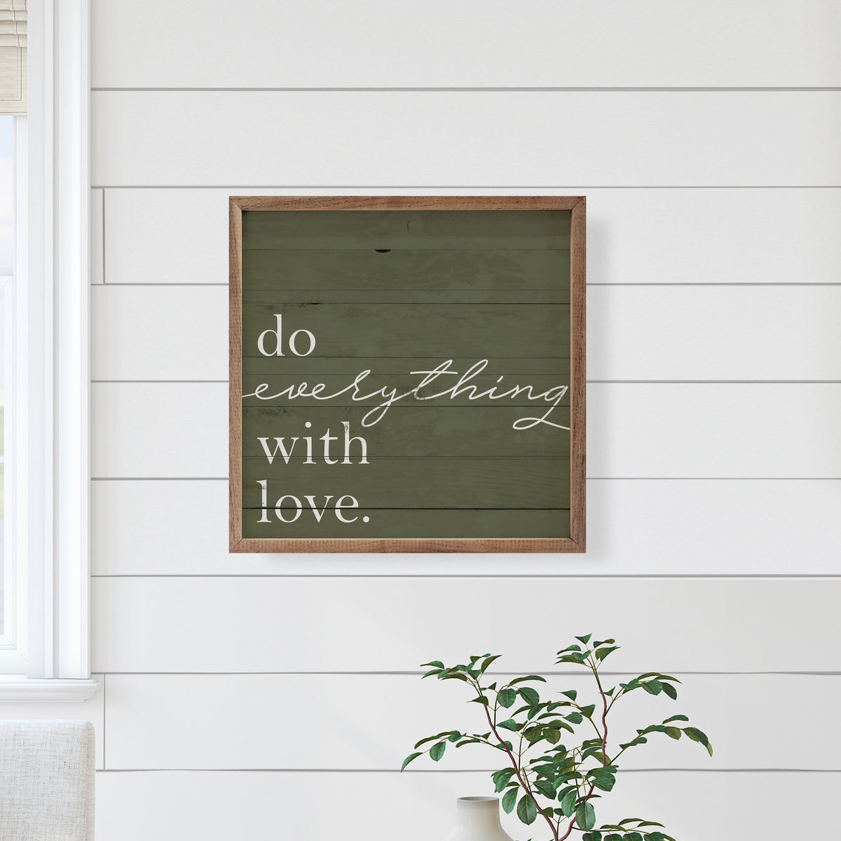 Do Everything With Love Green Wood Framed Print
