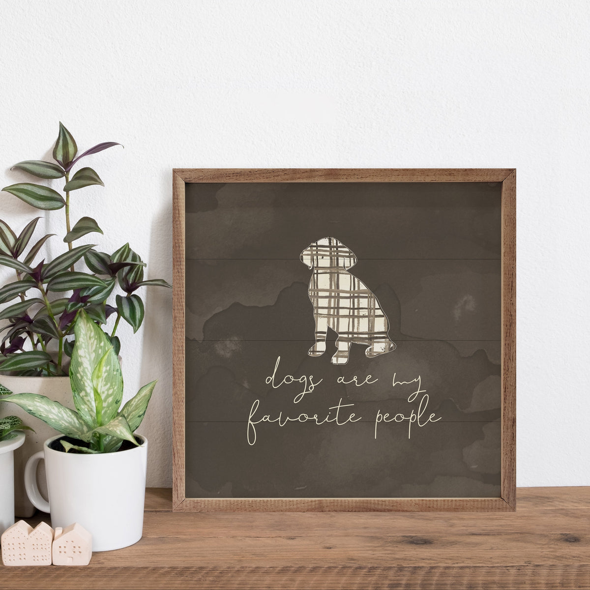 Dogs Are My Favorite People Plaid Gray By Amylee Weeks Wood Framed Print