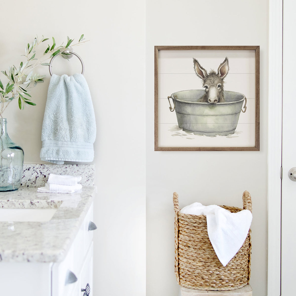 Donkey Metal Tub Wood Framed Print