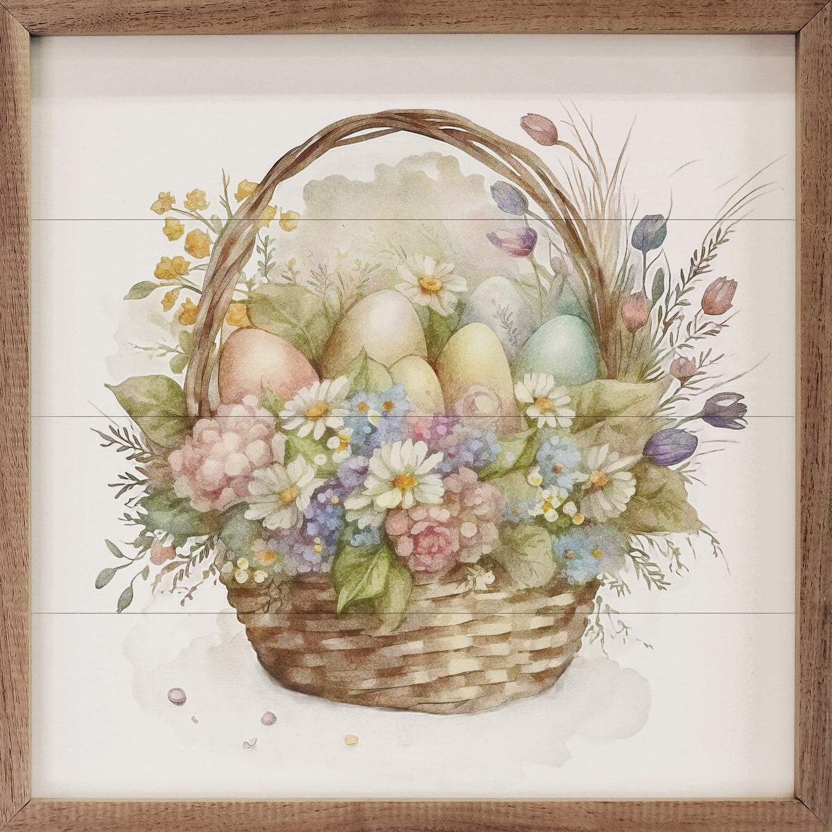 Easter Egg Basket Wood Framed Print