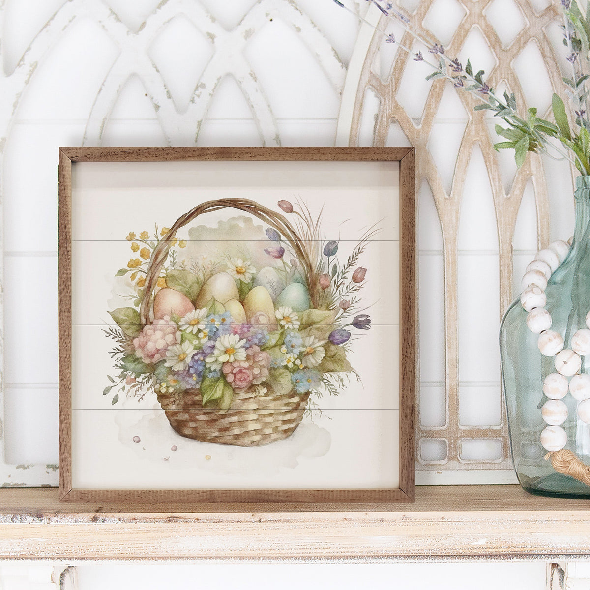 Easter Egg Basket Wood Framed Print