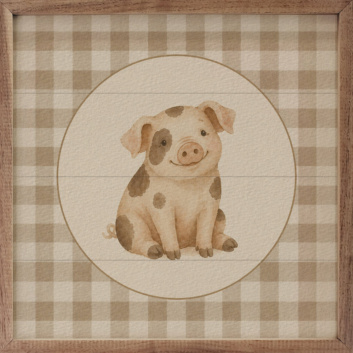 Farm Charm Check Pig Wood Framed Print