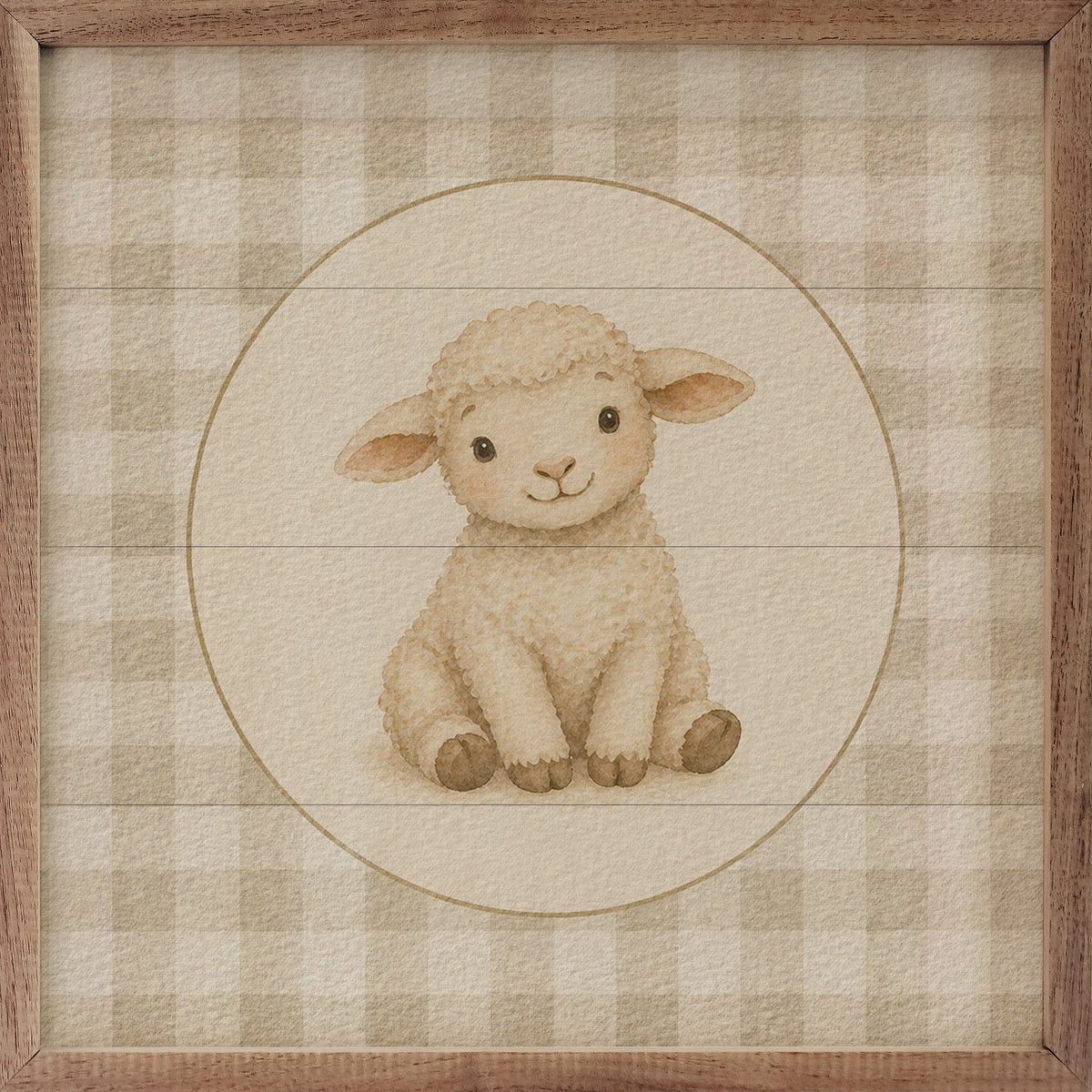 Farm Charm Check Sheep Wood Framed Print