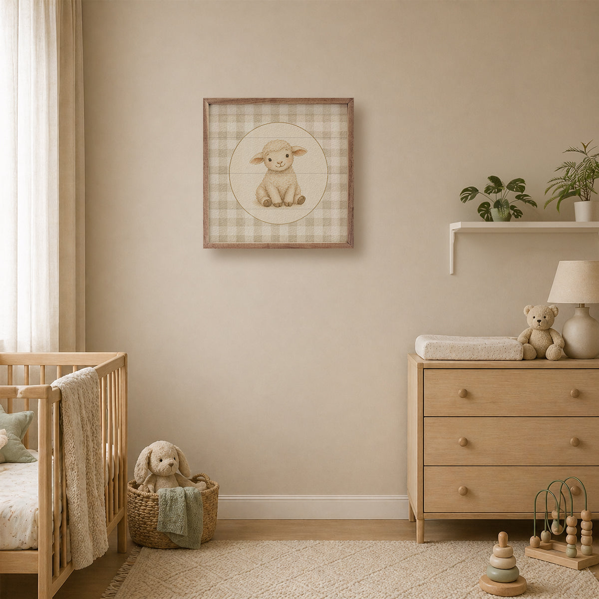 Farm Charm Check Sheep Wood Framed Print
