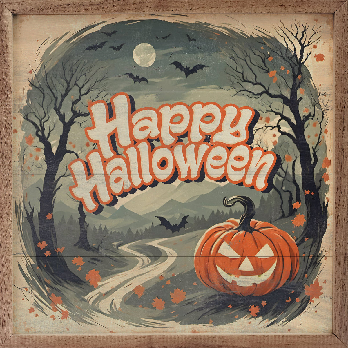 Happy Halloween Jack O Lantern Wood Framed Print