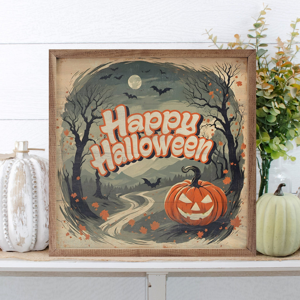 Happy Halloween Jack O Lantern Wood Framed Print