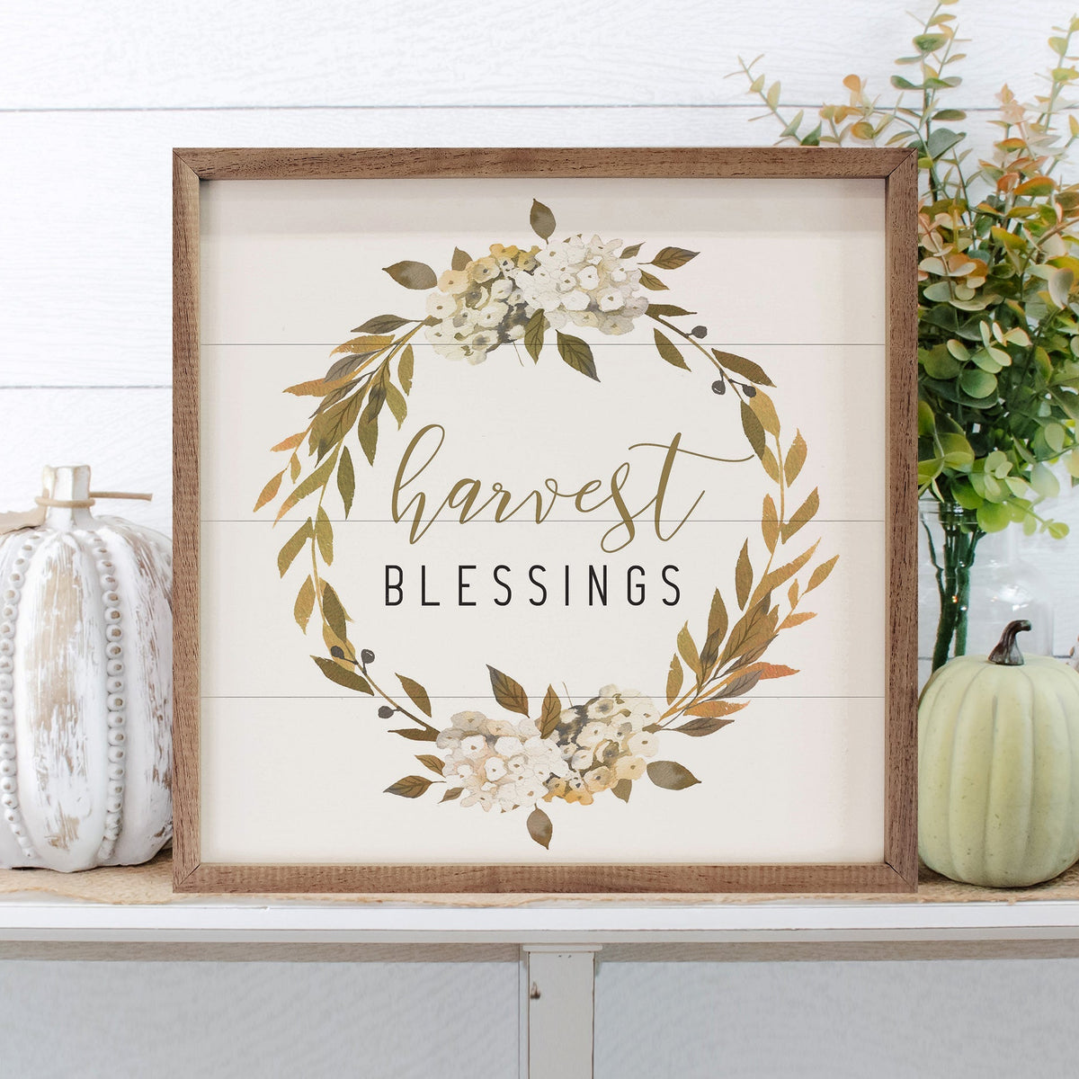 Harvest Blessings Wreath Wood Framed Print
