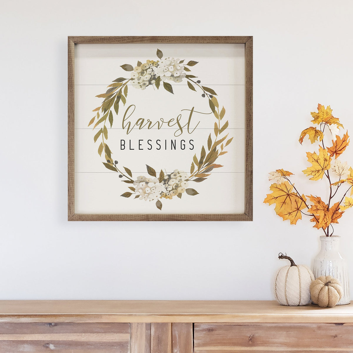 Harvest Blessings Wreath Wood Framed Print