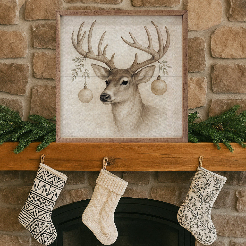 Holiday Deer Wood Framed Print