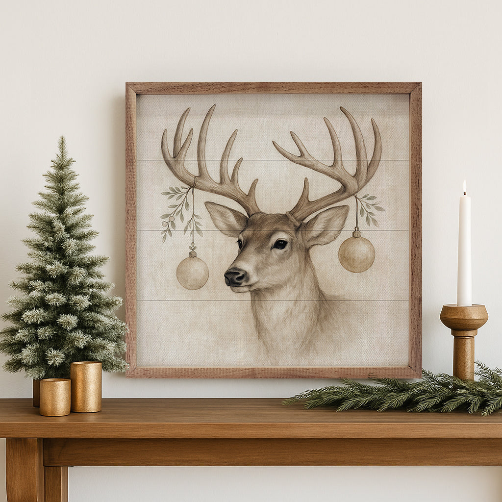 Holiday Deer Wood Framed Print