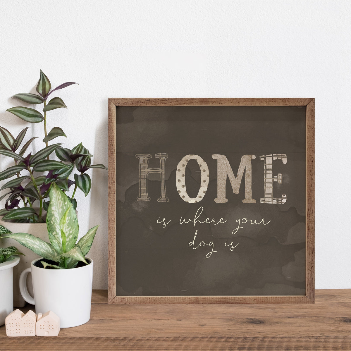 Home Is Where Your Dog Is Gray By Amylee Weeks Wood Framed Print