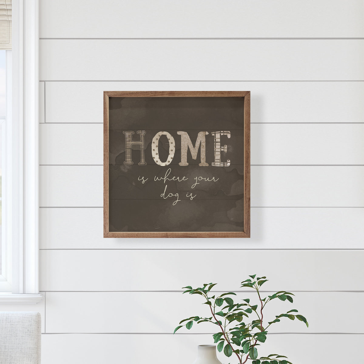 Home Is Where Your Dog Is Gray By Amylee Weeks Wood Framed Print