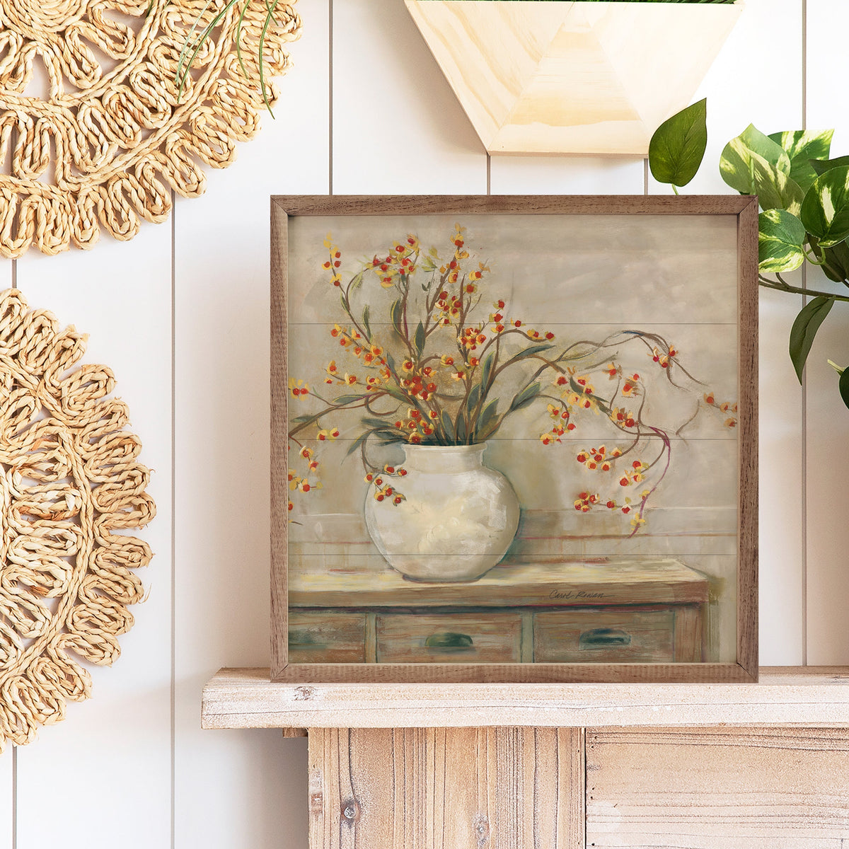 Nancy Bittersweet Neutral By Carol Rowan Wood Framed Print
