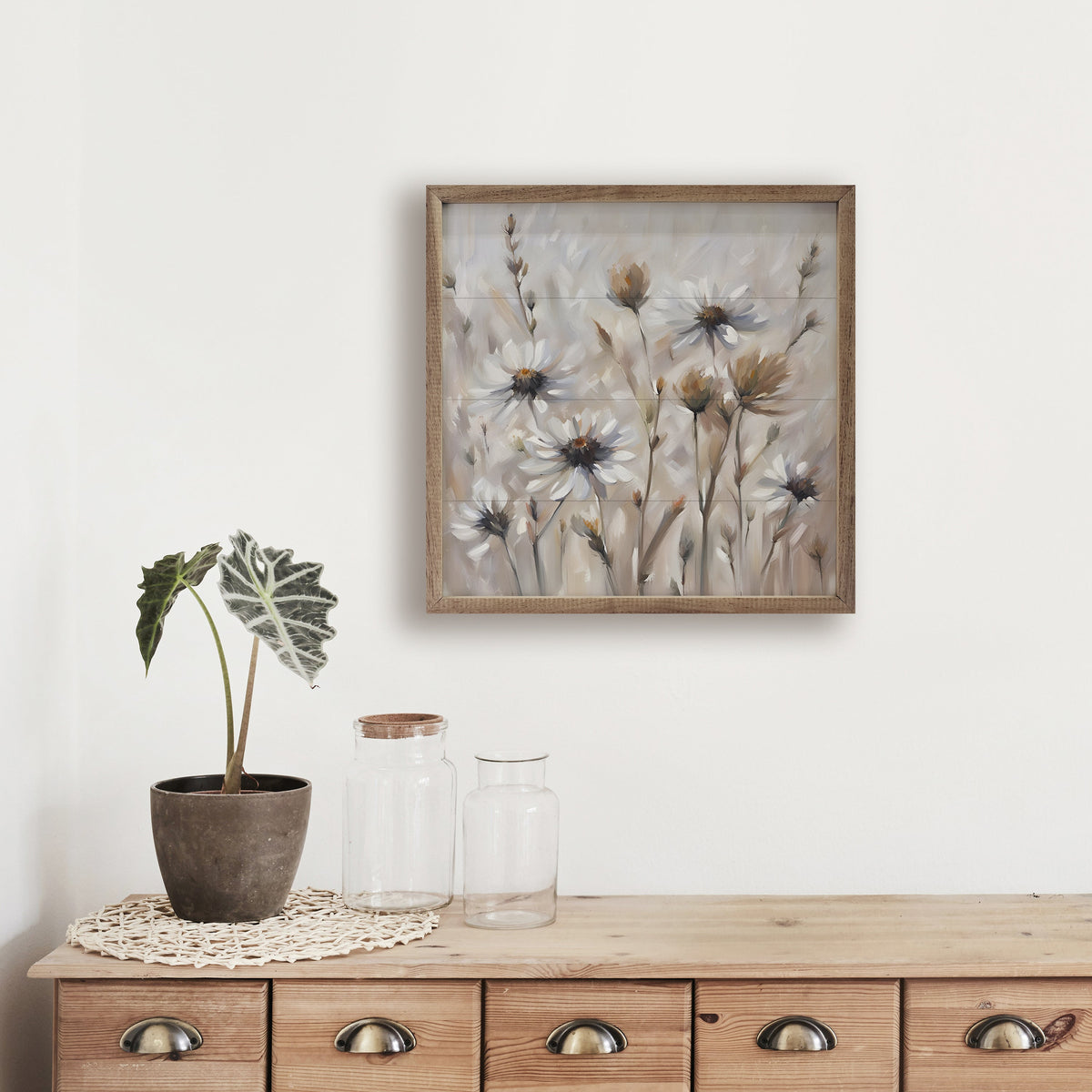 Neutral Daisy Field Wood Framed Print