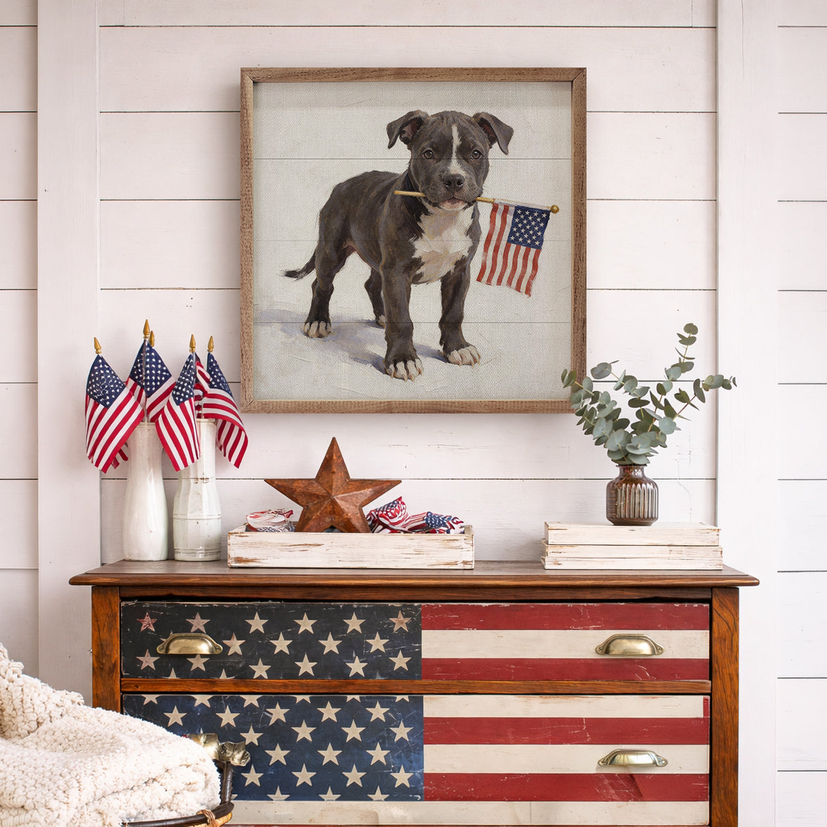 Patriotic Pets American Pit Bull Terrier Wood Framed Print