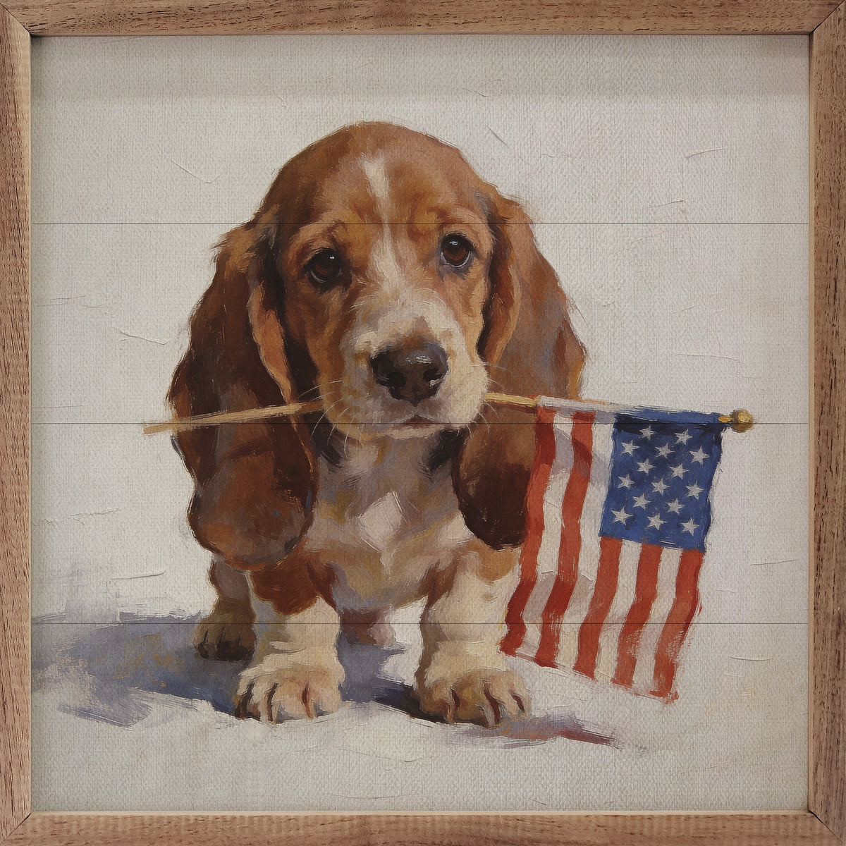 Patriotic Pets Basset Hound Wood Framed Print