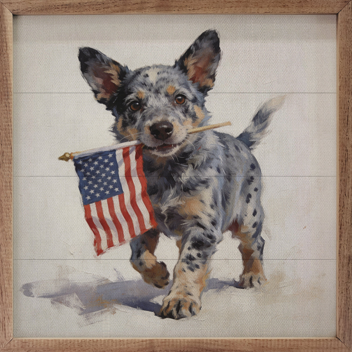 Patriotic Pets Blue Heeler Wood Framed Print