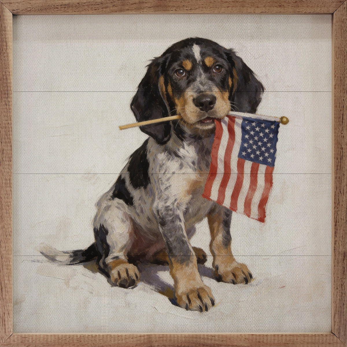Patriotic Pets Bluetick Coonhound Wood Framed Print