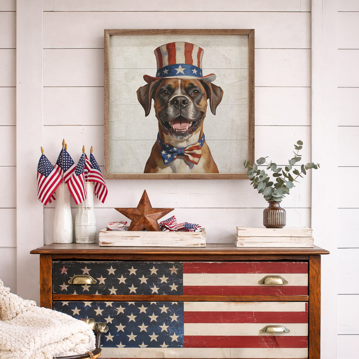 Patriotic Pets Boxer Wood Framed Print
