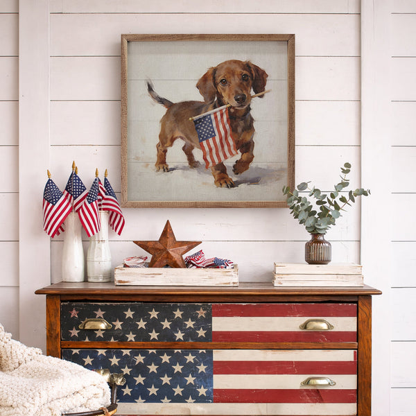 Patriotic Pets Dachshund Wood Framed Print