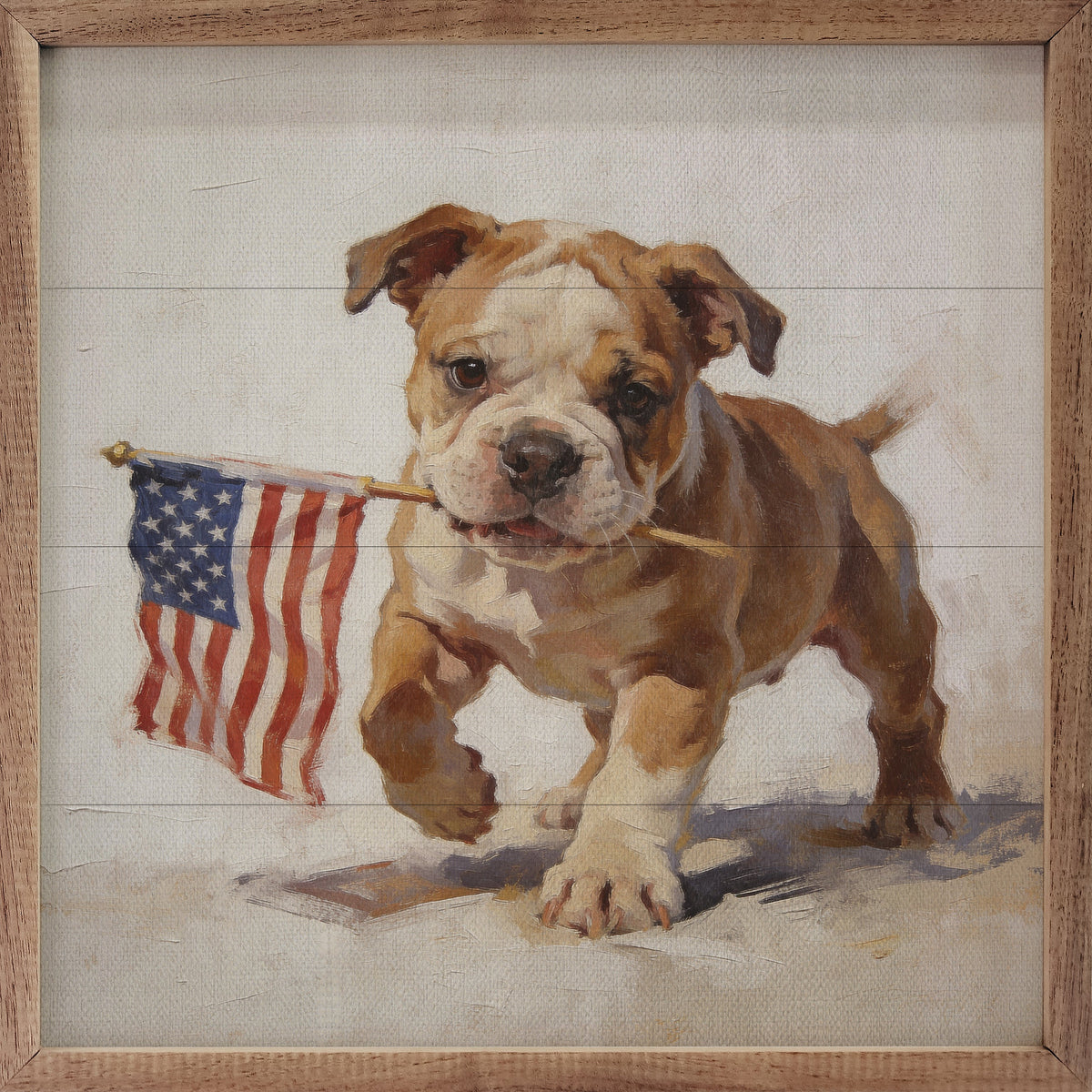 Patriotic Pets English Bulldog Wood Framed Print
