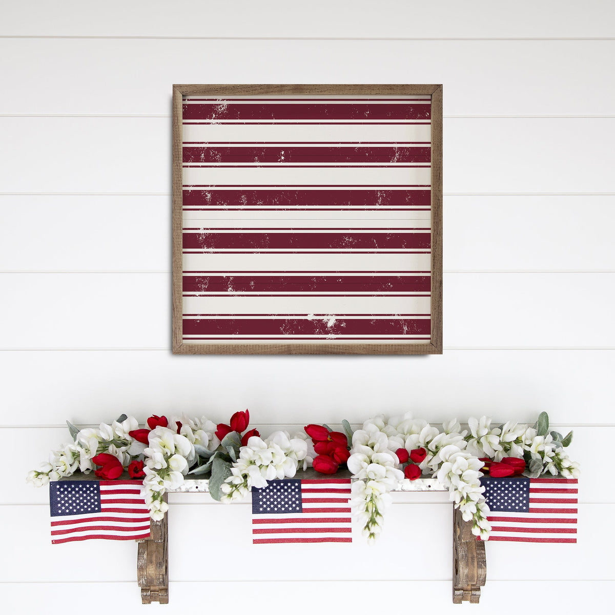 Pattern Red & White Stripes Wood Framed Print