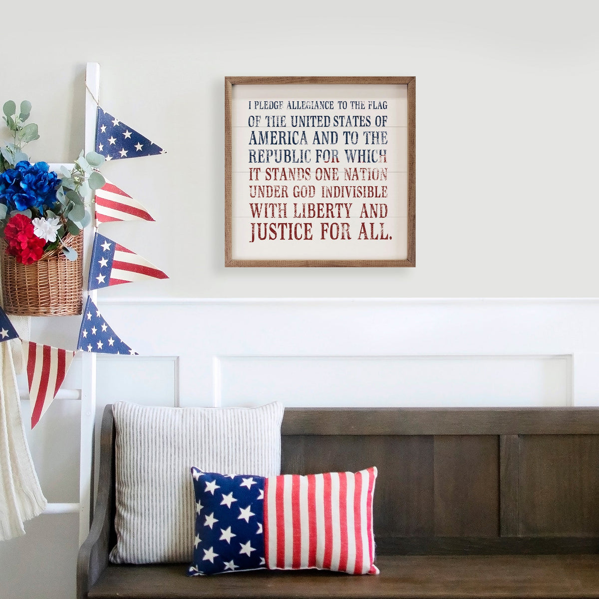 Pledge Of Allegiance Blue And Red Wood Framed Print