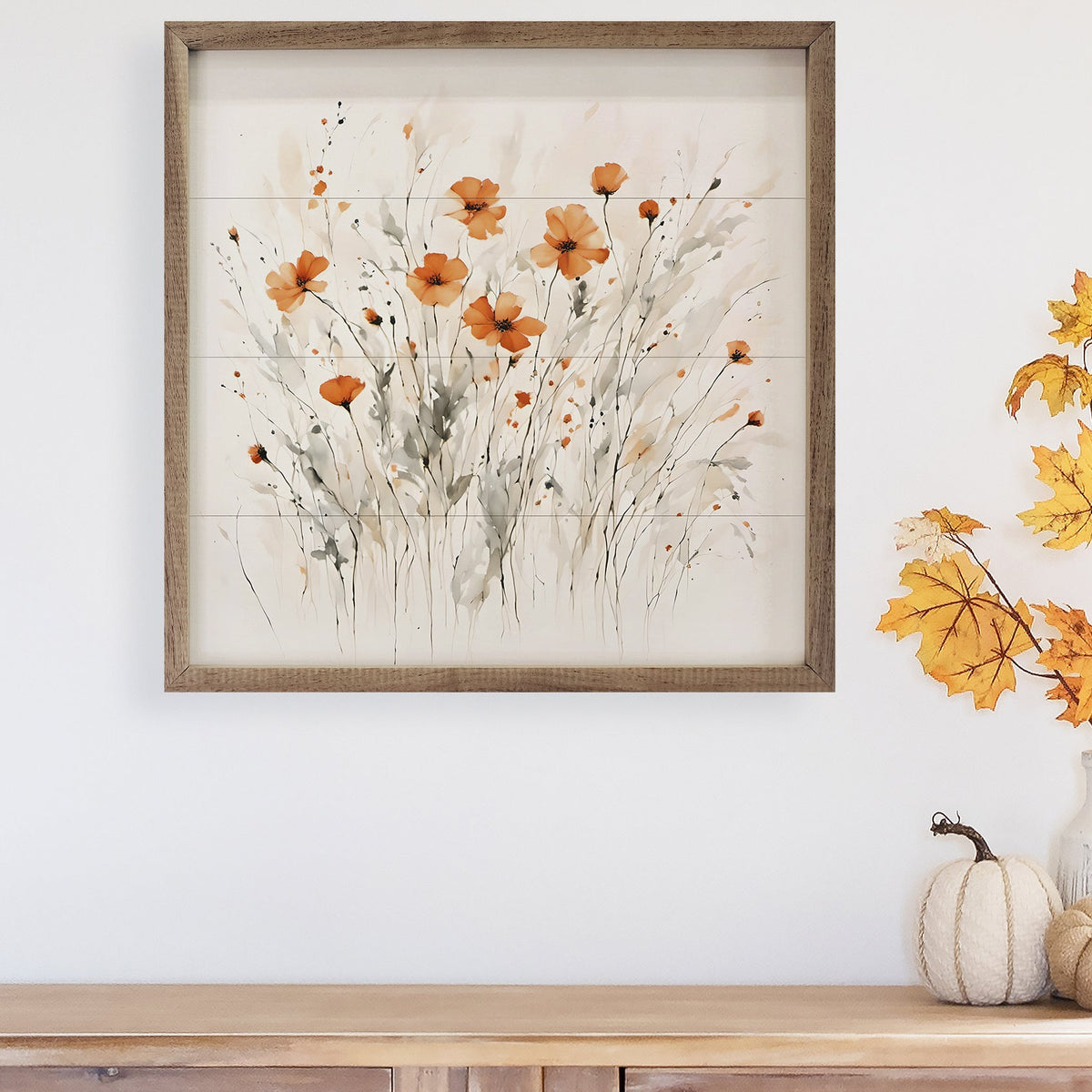 Pretty Orange Flowers Wood Framed Print