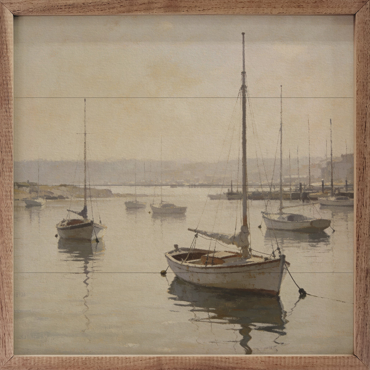 Quiet Harbor Sailboats Wood Framed Print