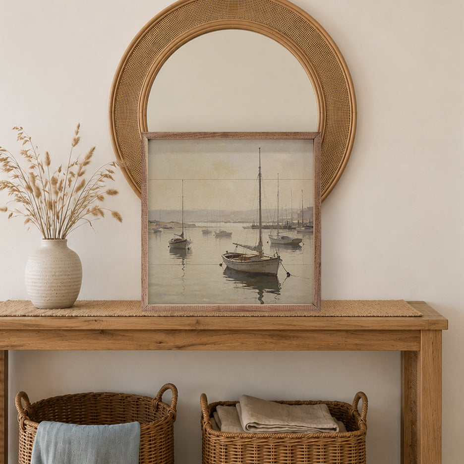 Quiet Harbor Sailboats Wood Framed Print