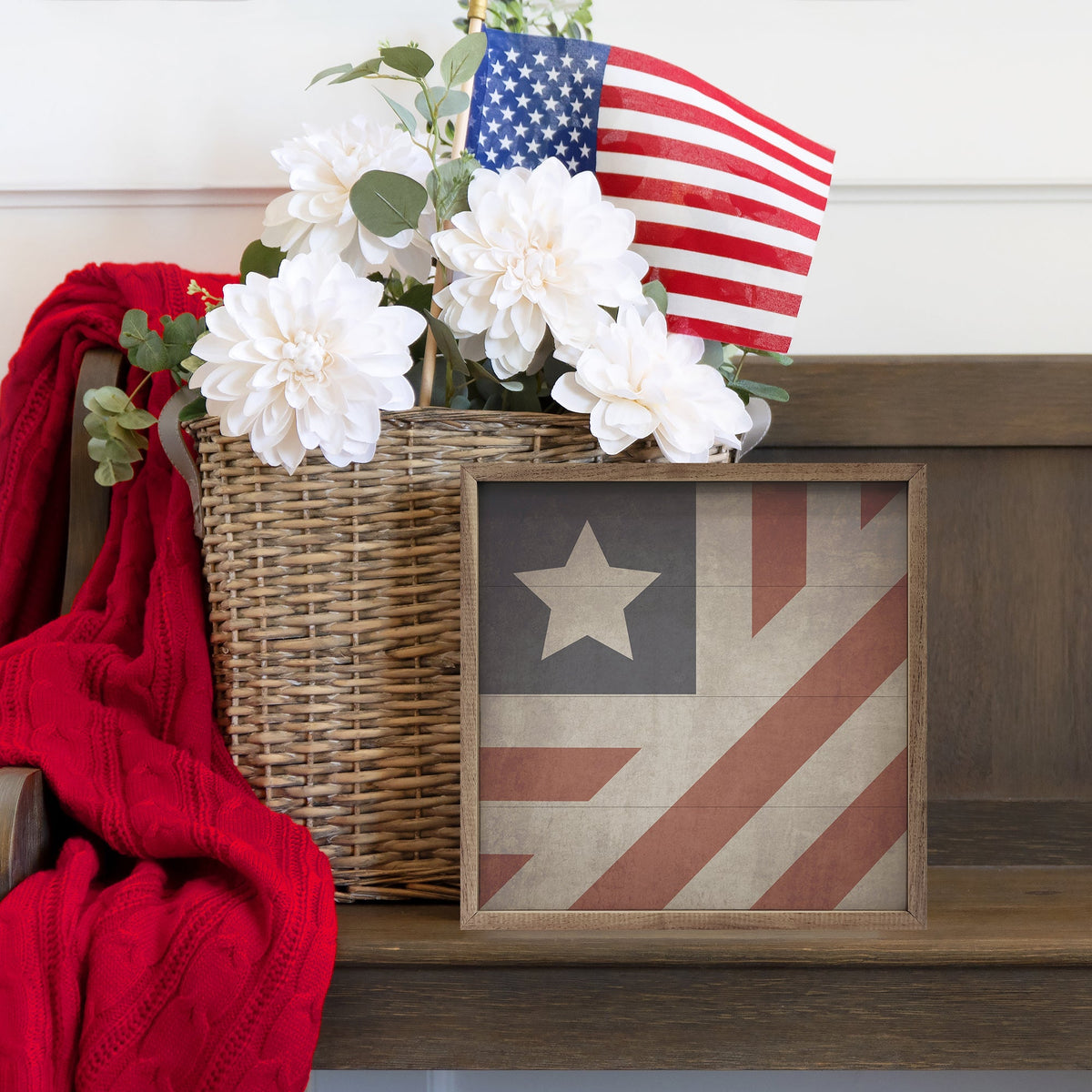 Quilt American Flag Wood Framed Print