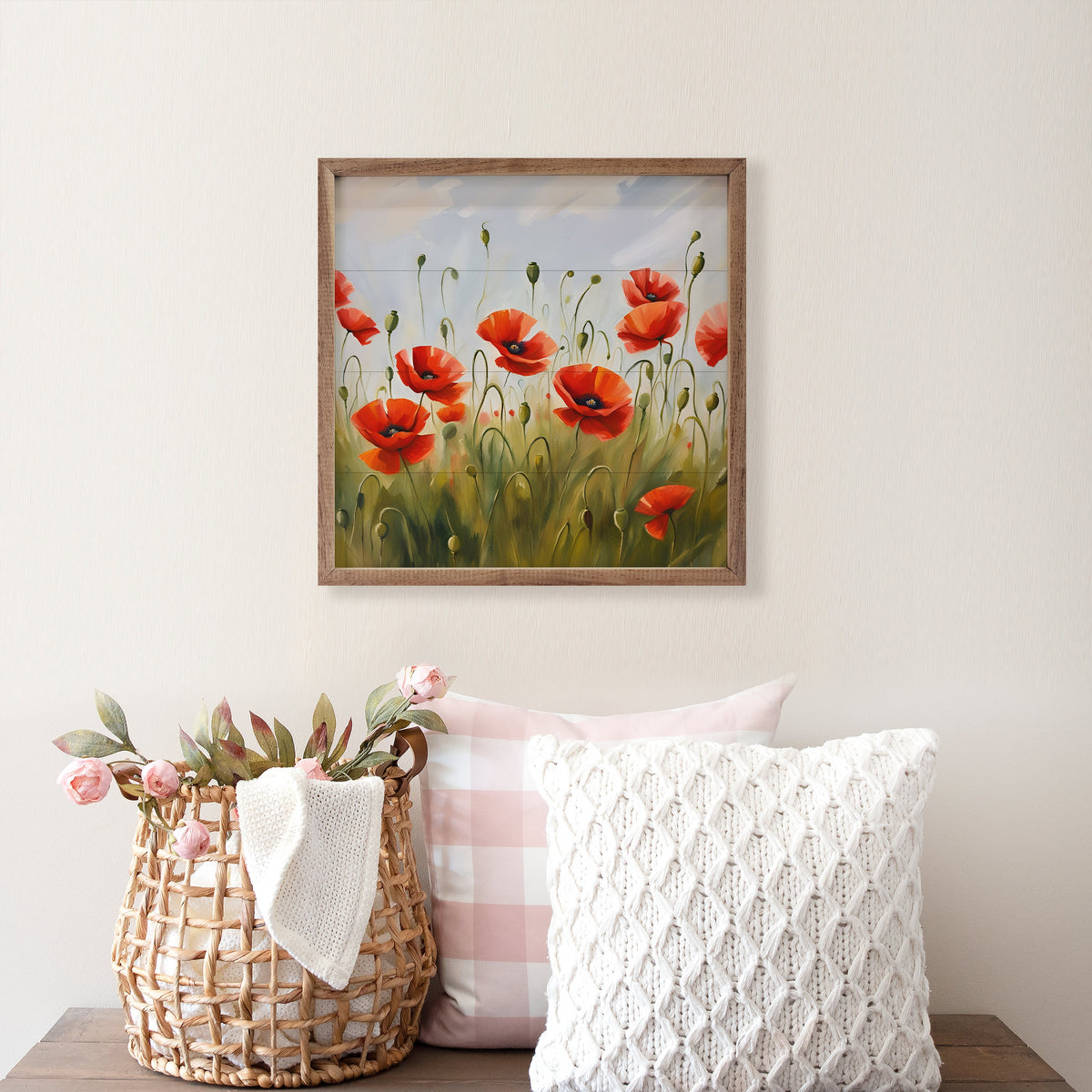 Red Poppy Field Wood Framed Print